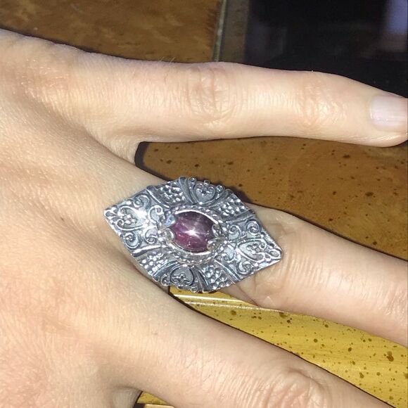 Natural Star Ruby Sterling Silver Ring Size 6 - Picture 3 of 8
